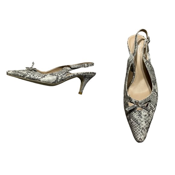 JESSICA Sling Back Shoes Heels Size 8 with 3" Heel Grey Snakeskin-like - Picture 1 of 9